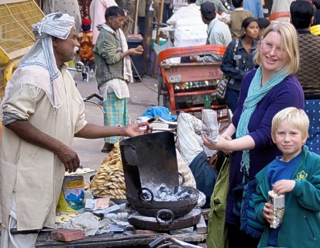 Jackie Kemp and son William in Delhi