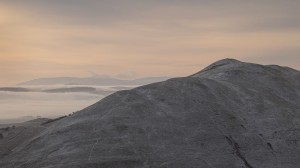 The haunch of Turnhouse Hill in the snow from the north, in the Pentlands. February 2021