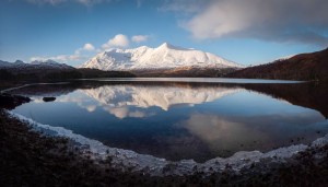 Panorama of Beinn Eighe from Loch Clair on the Coulin Estate - South Torridon in January 2021. I wasn't meant to be there. It was very cold but I persevered with a series of vertical ultra-wideangle shots, which ended up being difficult to stitch and fill.